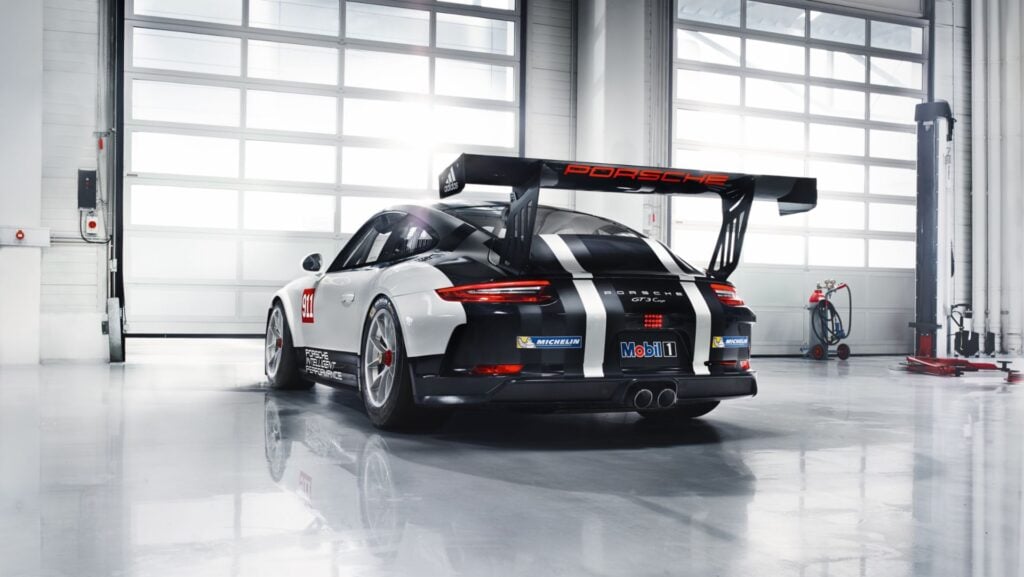 Porsche 991.2 GT3 Cup Car rear shot. Porsche rear wing